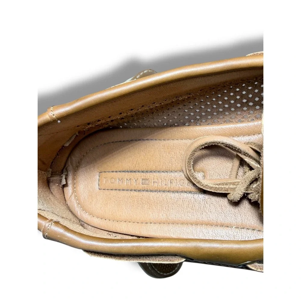 Tommy Hilfiger Mens Leather Perforated Boat Shoes Tan Size 13 BOWMAN